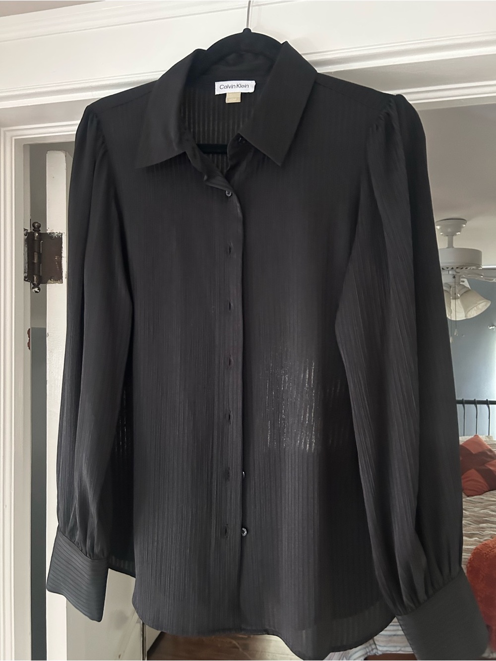 Calvin Klein Black Ribbed Sheer Top